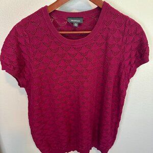 ModCloth Women's Raspberry Magenta Pointelle Taken Cap Sleeve Round Neck top XL